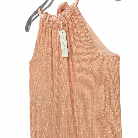 Trina Turk Daria Dress Womens XS Pink Sequined Halter Night Out Modern Glam - Picture 5 of 14